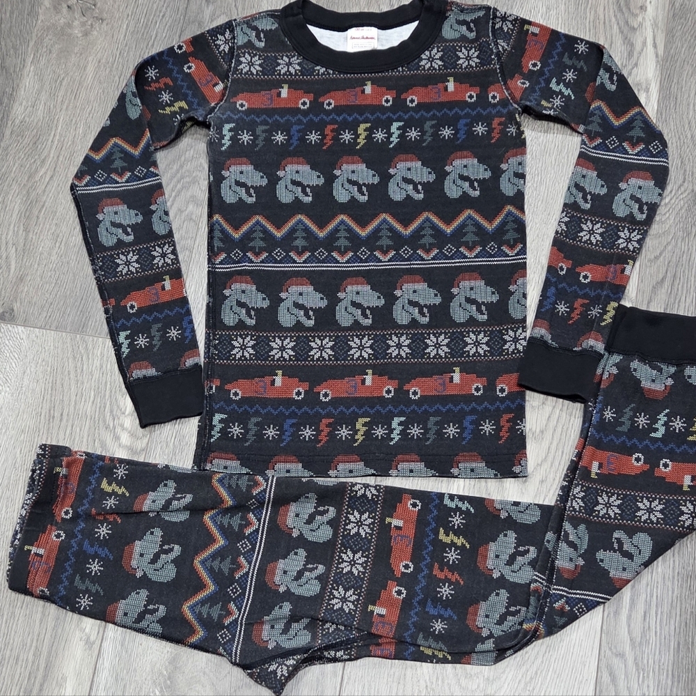 Hanna‎ Andersson Dinosaur Holiday Print Pajama Set, Size 8